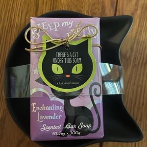 PINK SKY Multicolor 10.5oz Lavender Soap Bar With Ceramic Kitty Dish